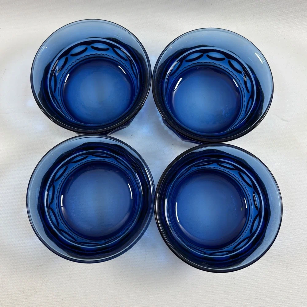 Vintage Indiana Glass Kings Crown Thumbprint Dessert Bowl Set of 4 Cobalt Blue